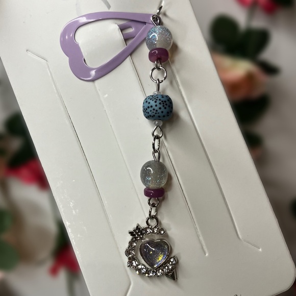 Hand Crafted Accessories - Heart Moon Handmade Beaded Charmed Purple Heart Barrette